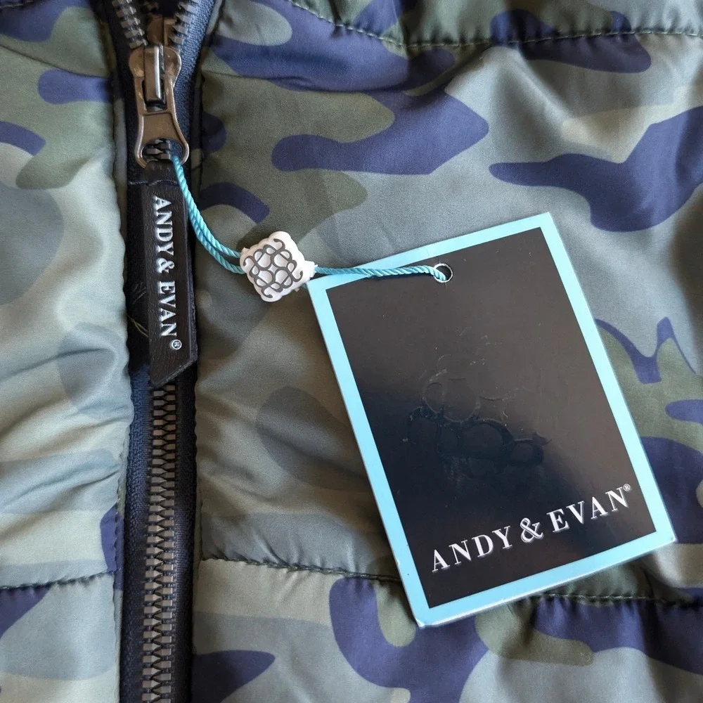 Andy‎ & Evan Kids Camo Puffer Hybrid Hoodie Jacket Green Blue Grey Size 16 NWT